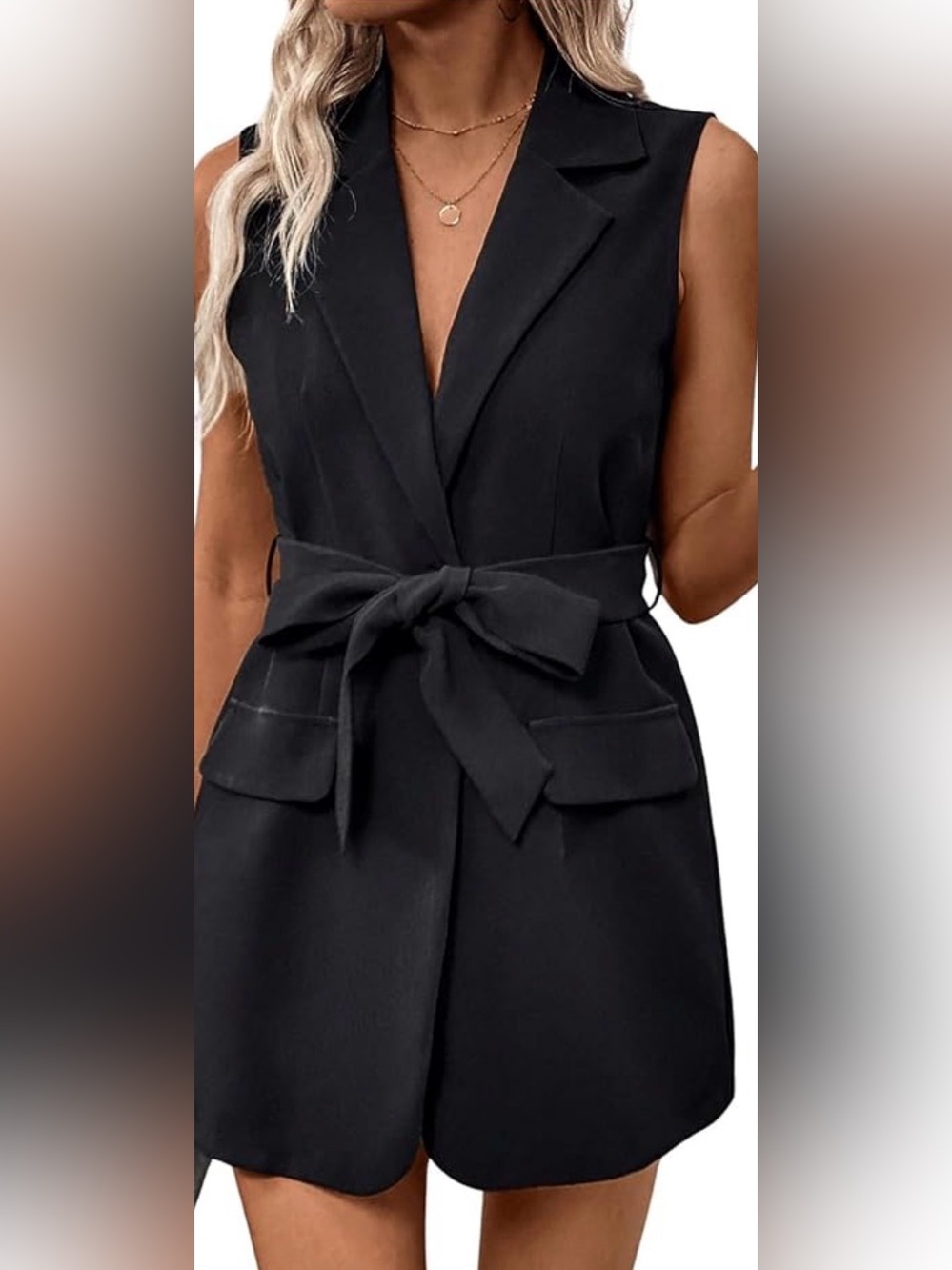 Anthropologie Black Sleeveless Tie-Waist Blazer Dress
